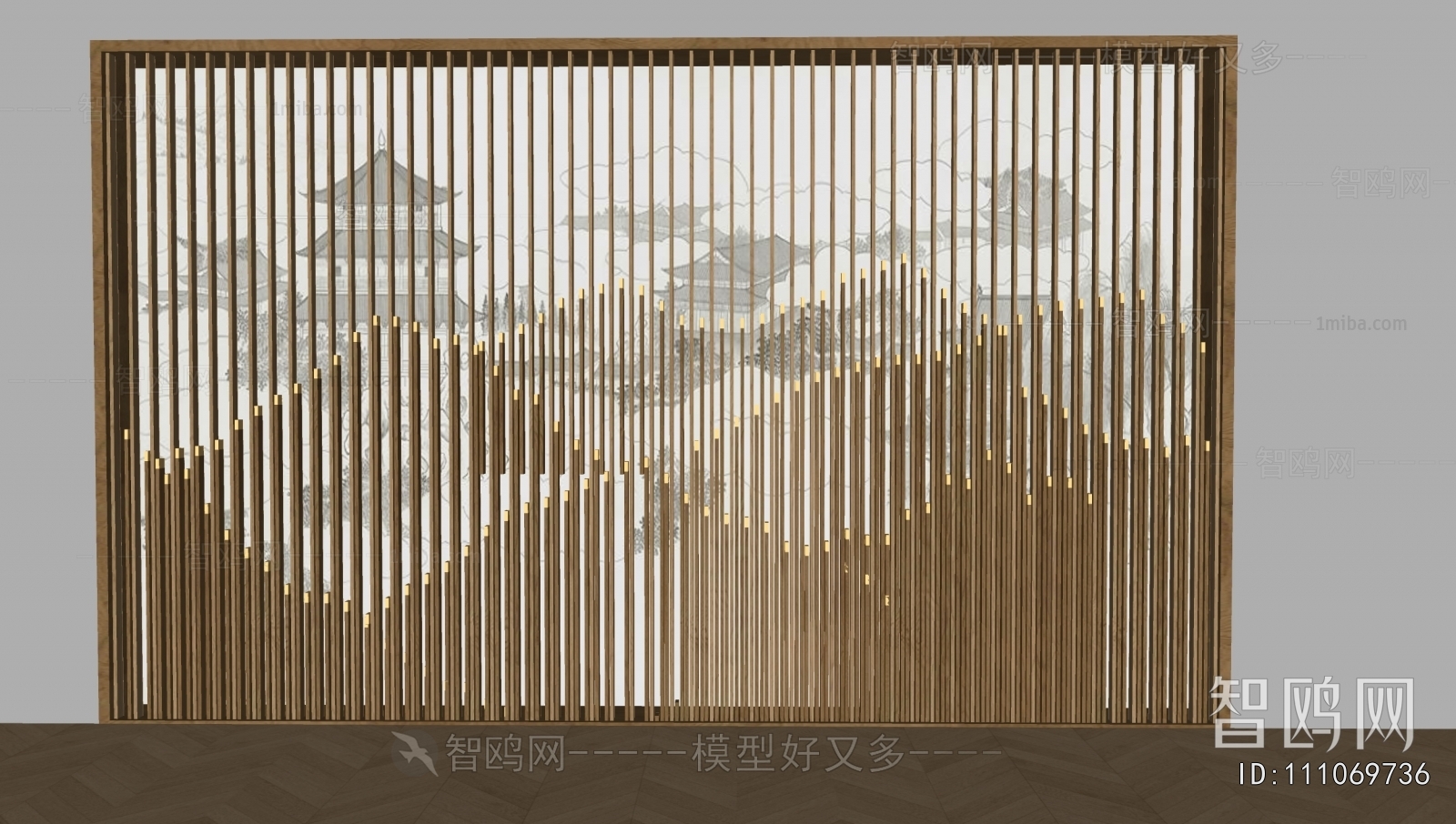 中式格栅背景墙