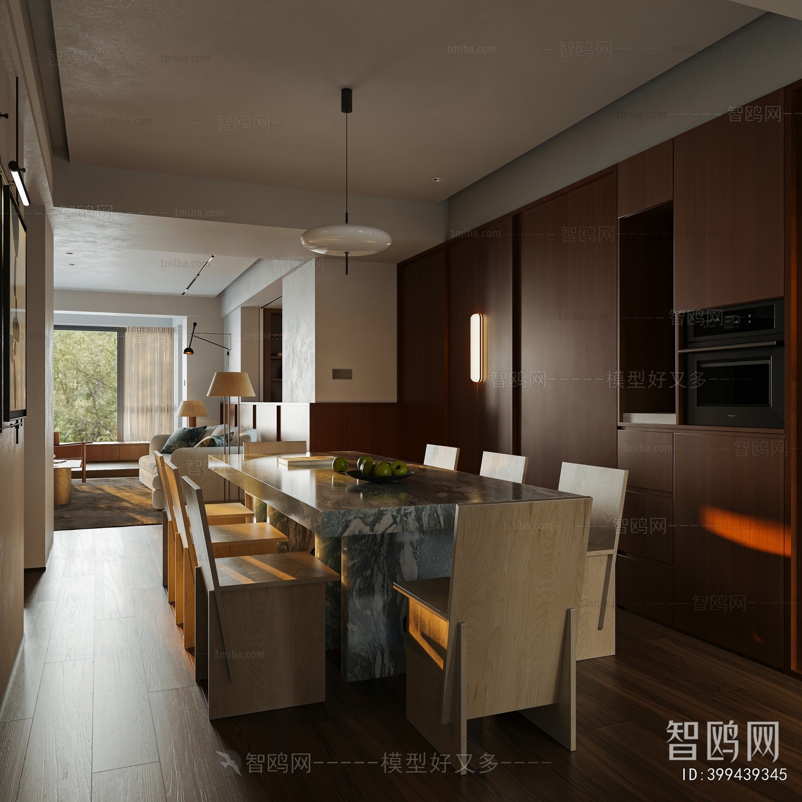 多场景-现代中古风大平层餐厅+客厅