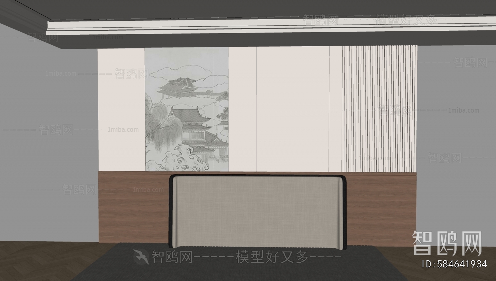 新中式中古风床头背景墙