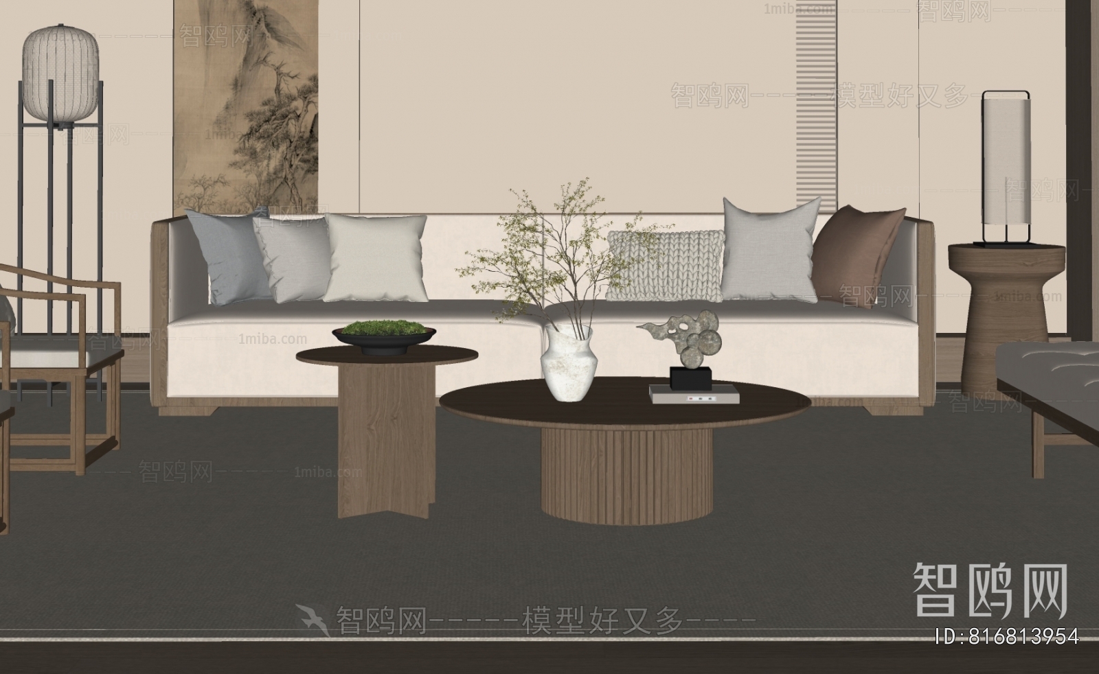 New Chinese Style Three-seat Sofa