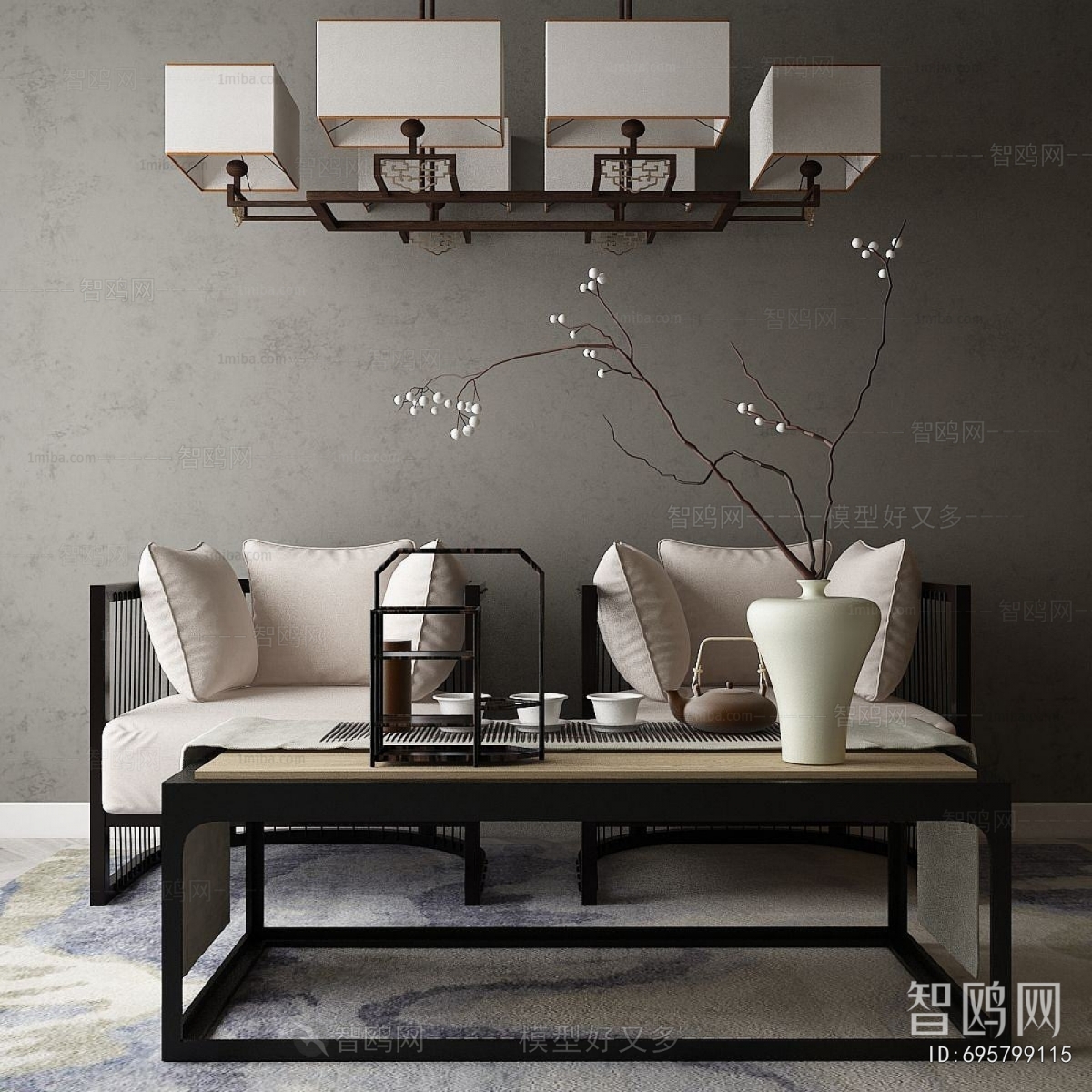 New Chinese Style Single Sofa