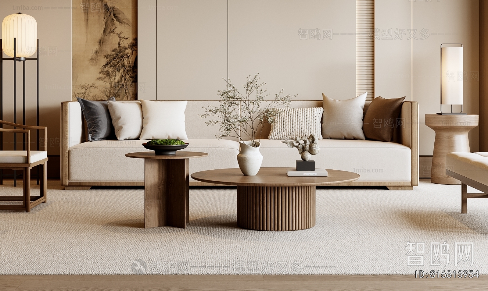 New Chinese Style Three-seat Sofa