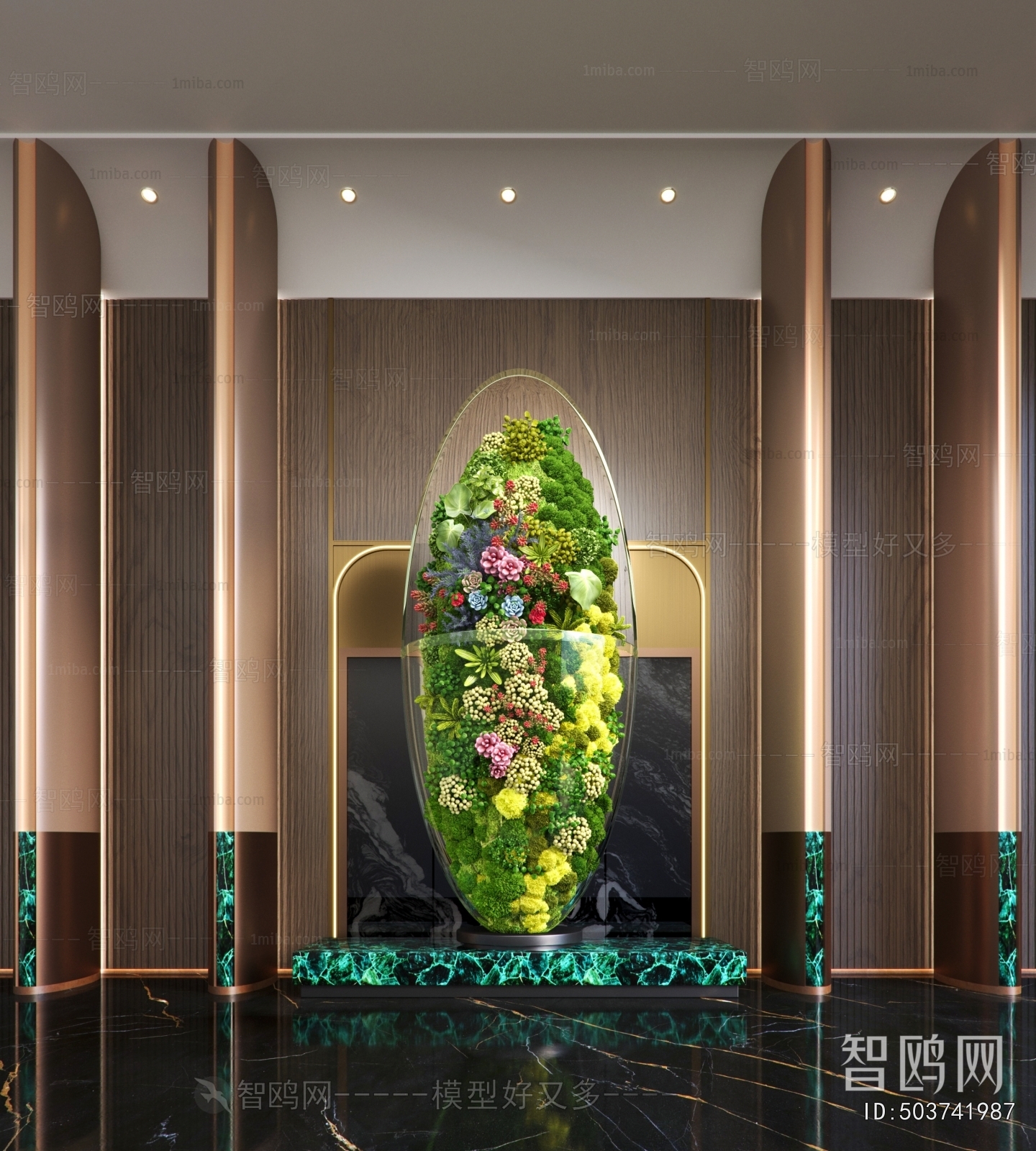 现代酒店大厅苔藓景观植物小品
