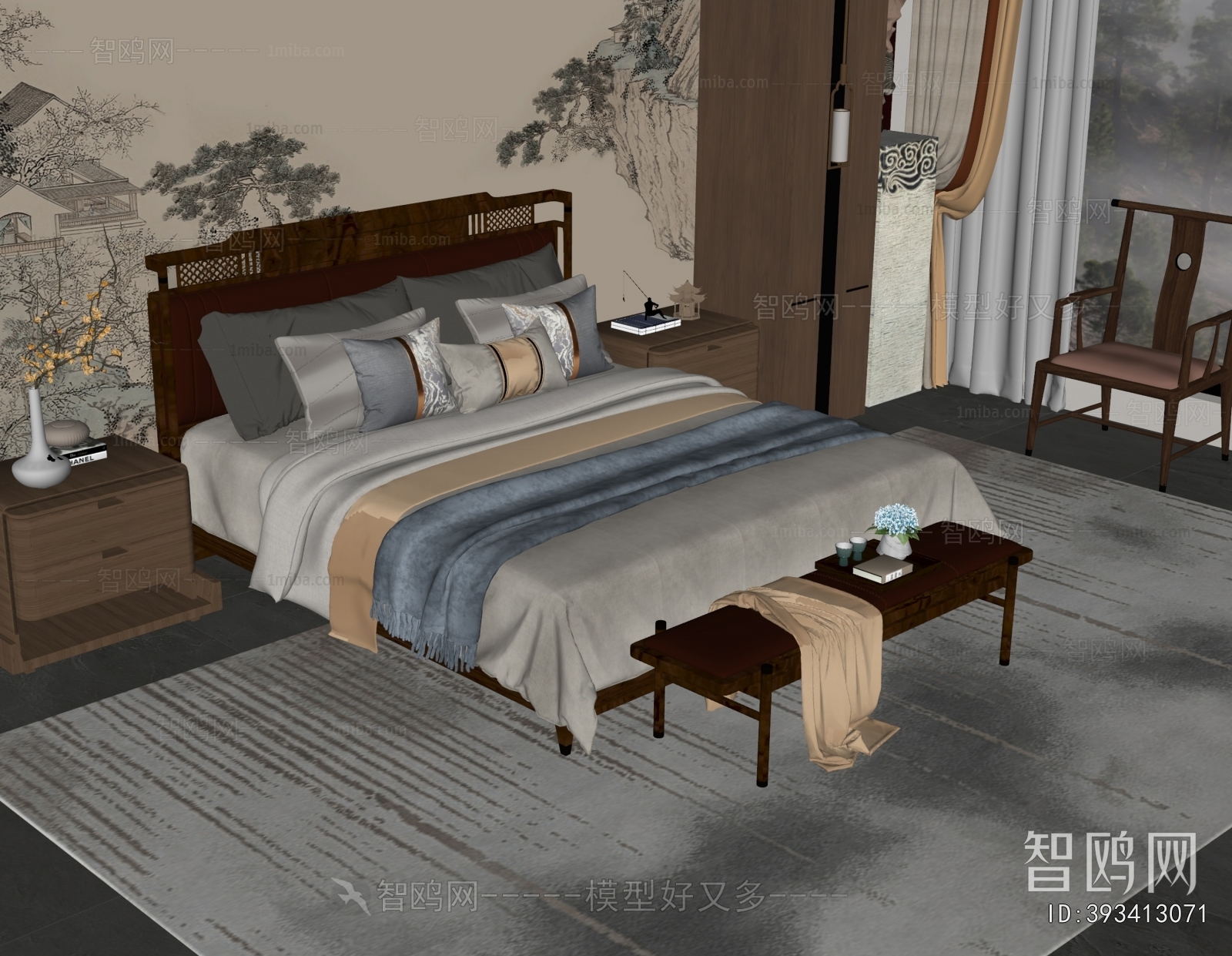 New Chinese Style Double Bed