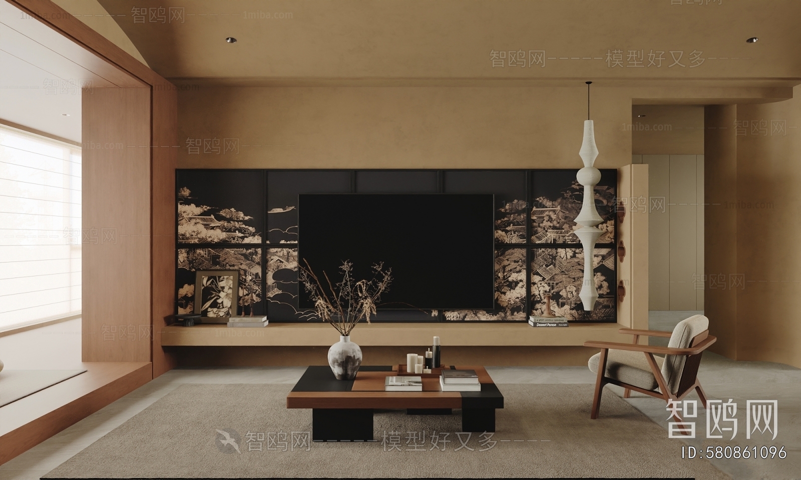 多场景-新中式中古风客厅+餐厅