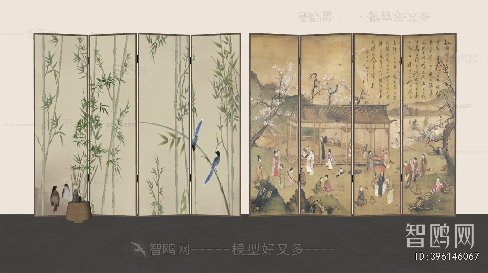 新中式可折叠屏风隔断组合