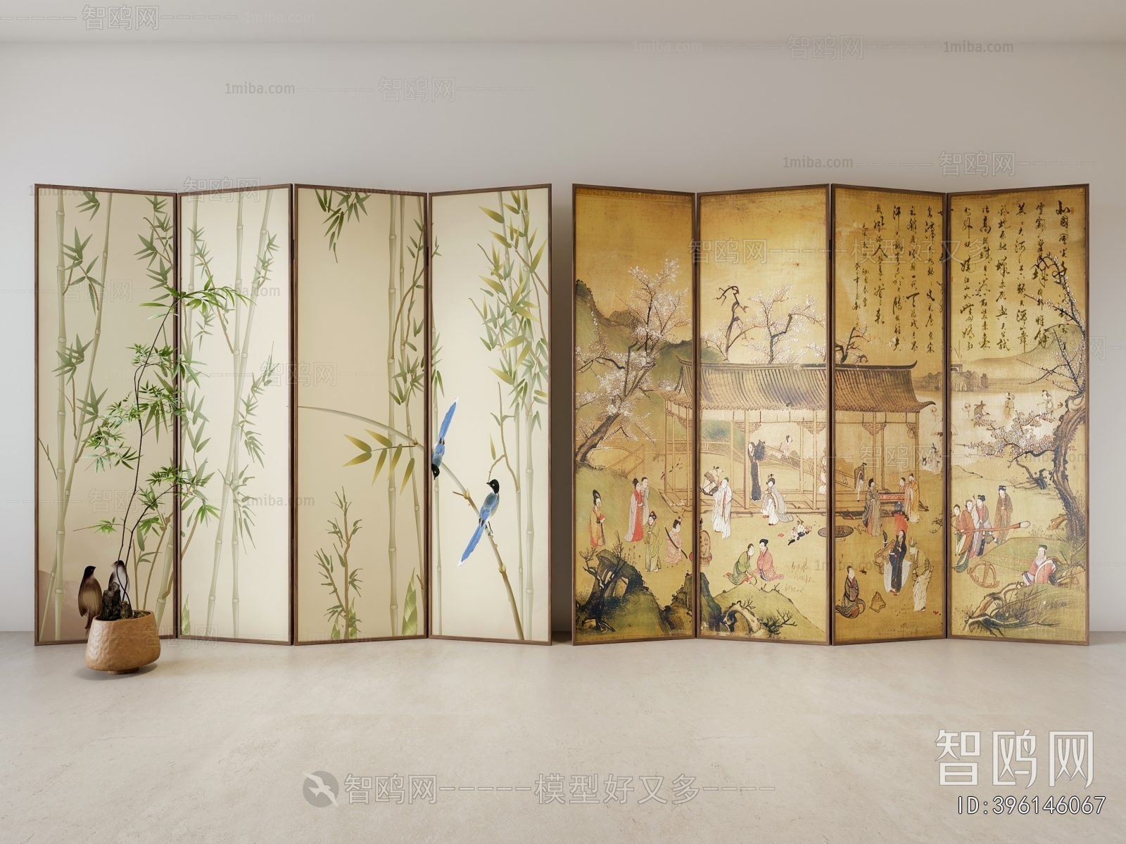 新中式可折叠屏风隔断组合
