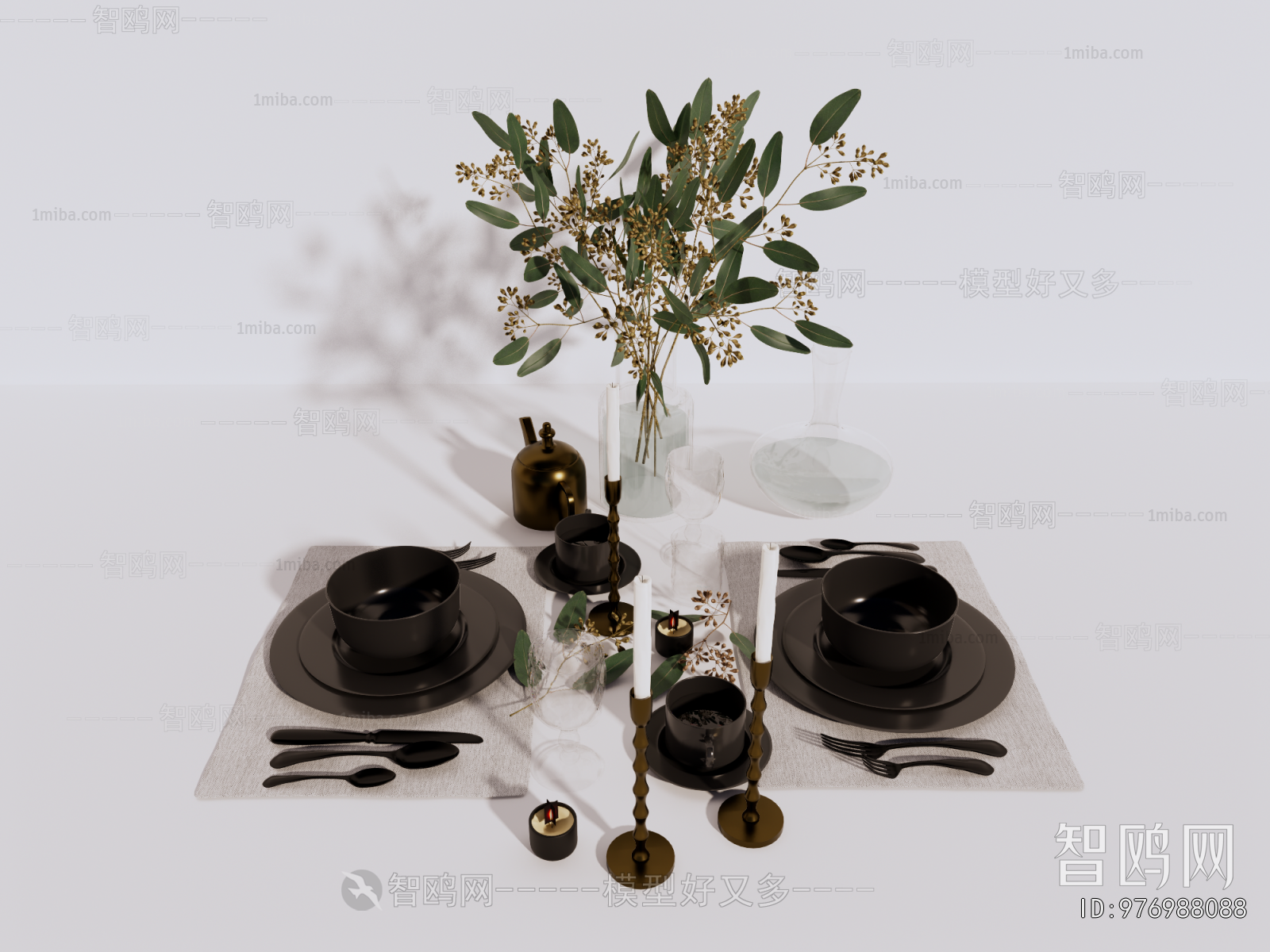 现代餐具花艺摆件组合