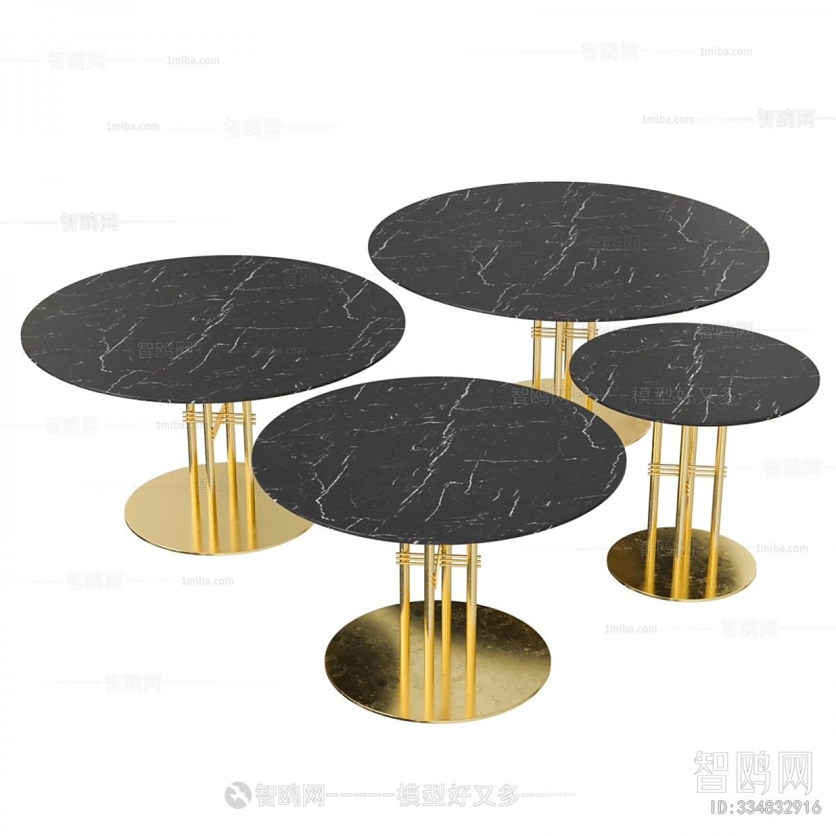 现代圆形金属大理石餐桌组合