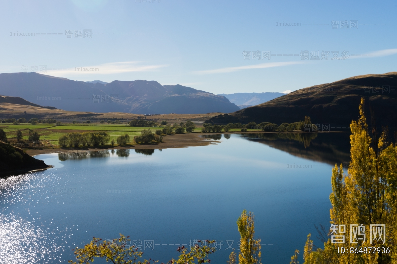 现代森林湖泊风景