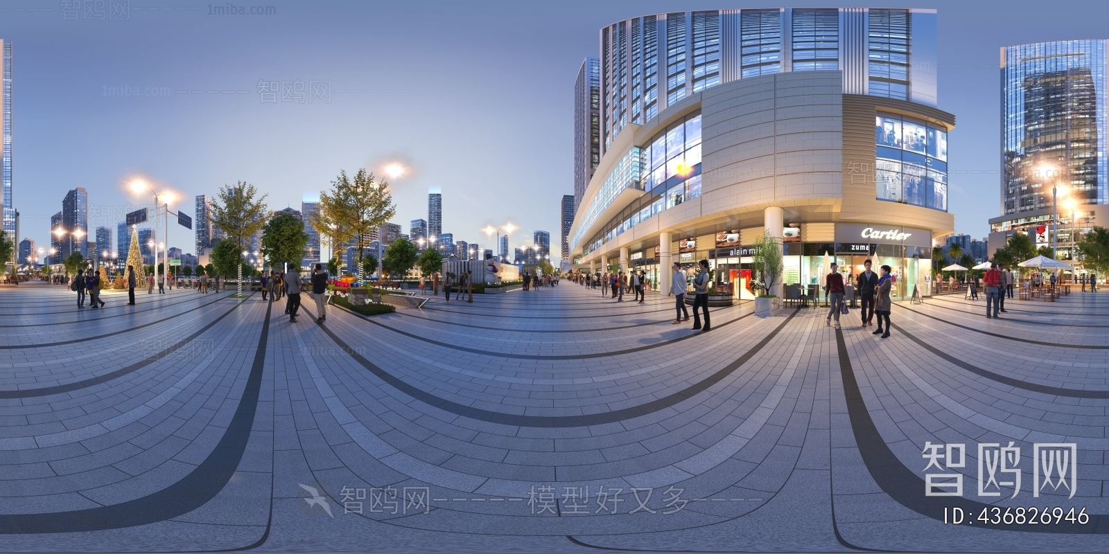 HDR城市傍晚小区社区广场全景