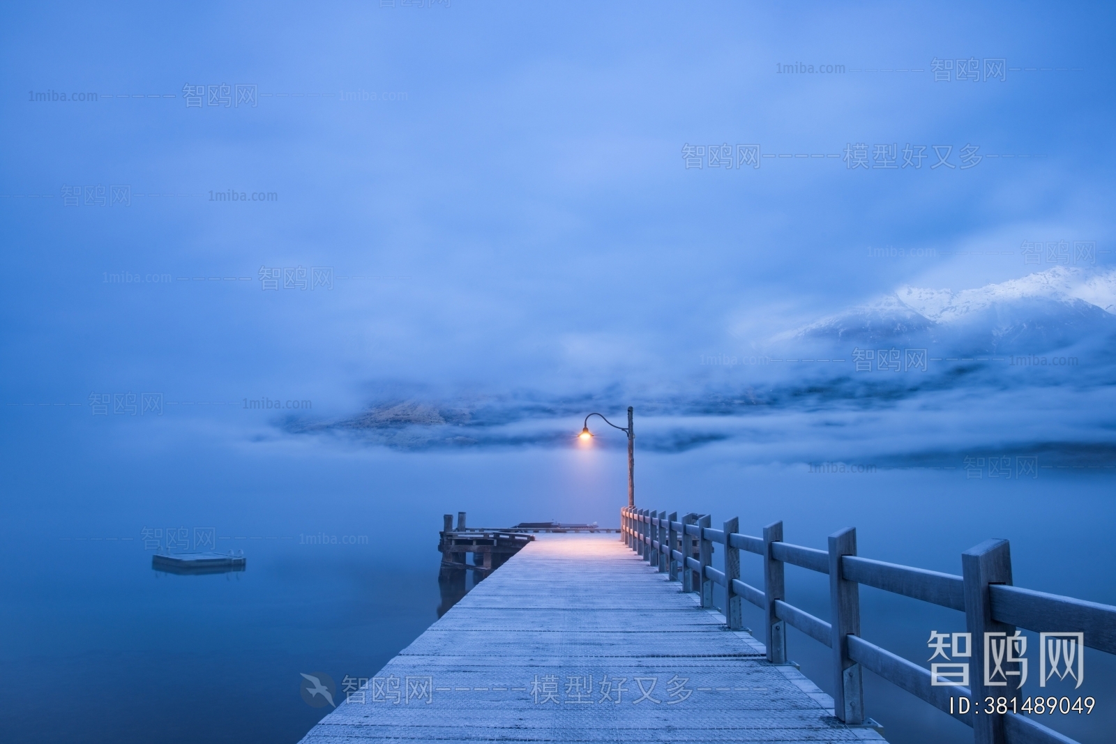 现代木桥湖泊风景