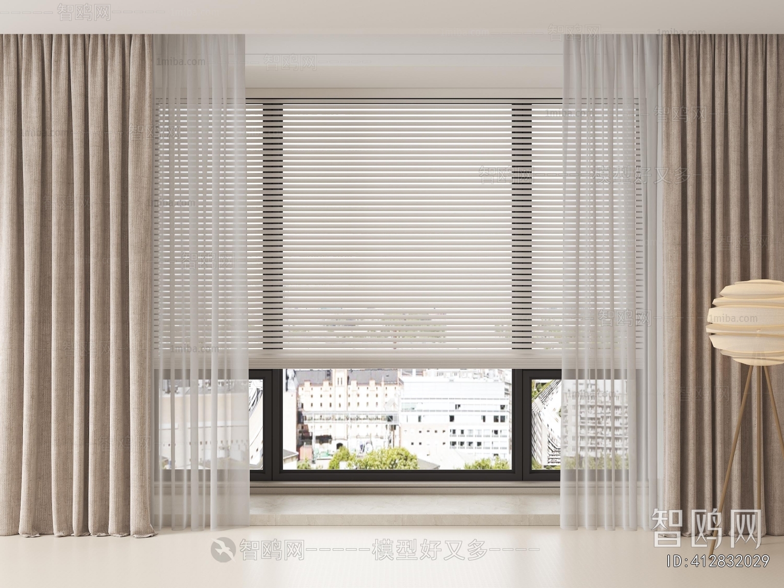 现代窗帘百叶帘组合