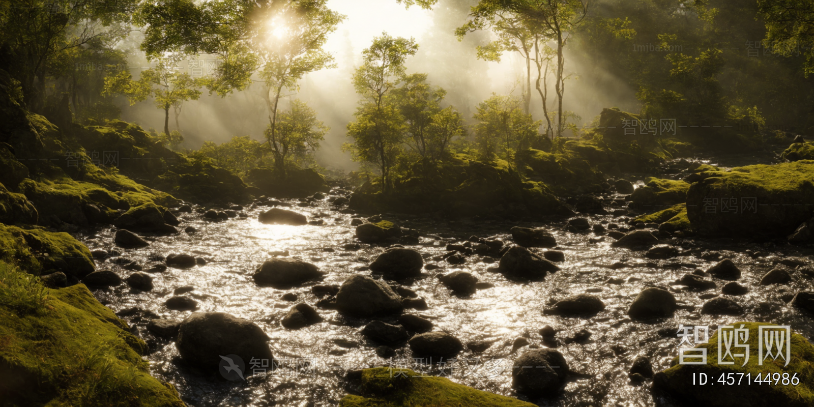 现代森林小河风景