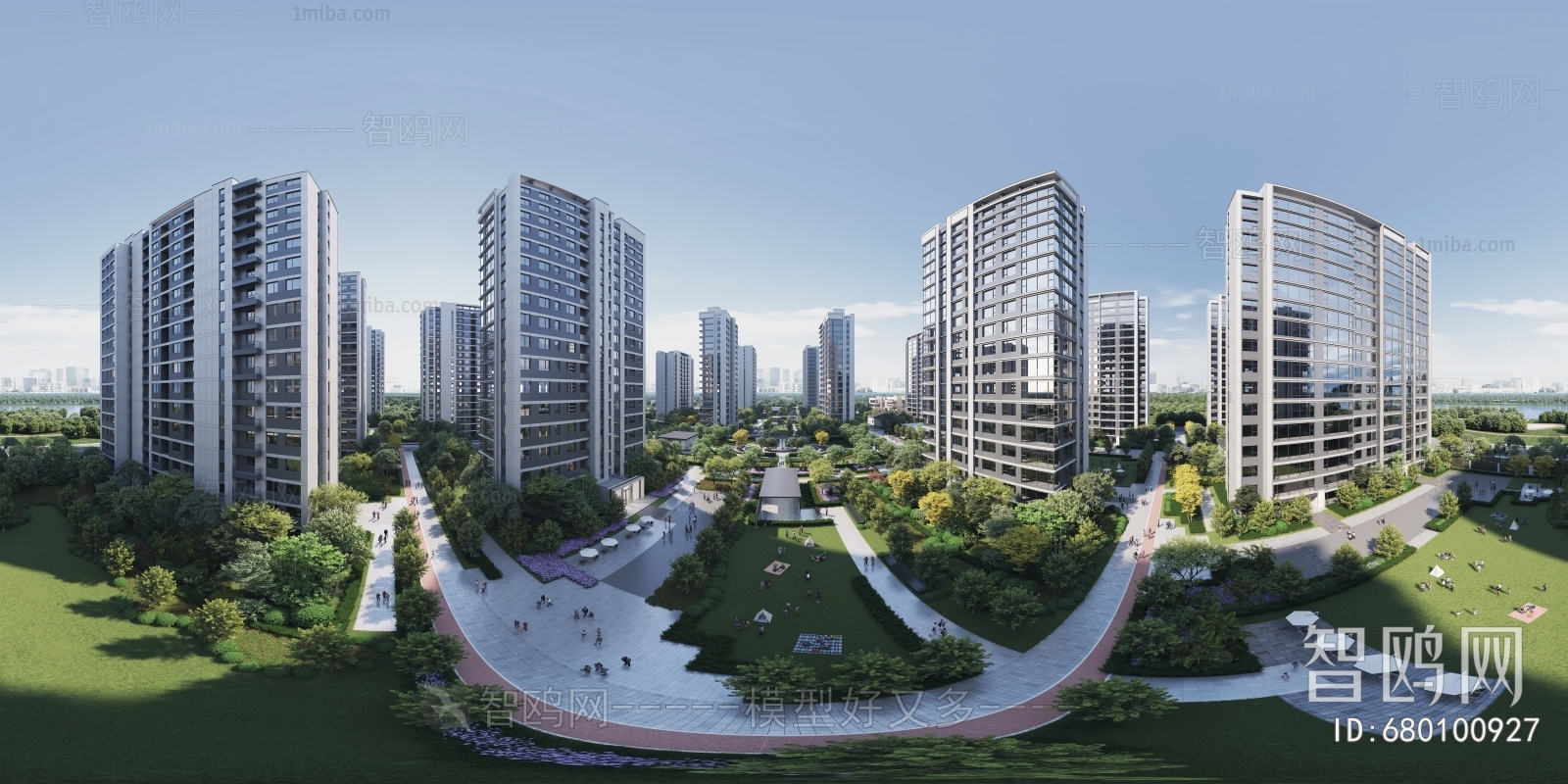现代HDR贴图白天小区外景