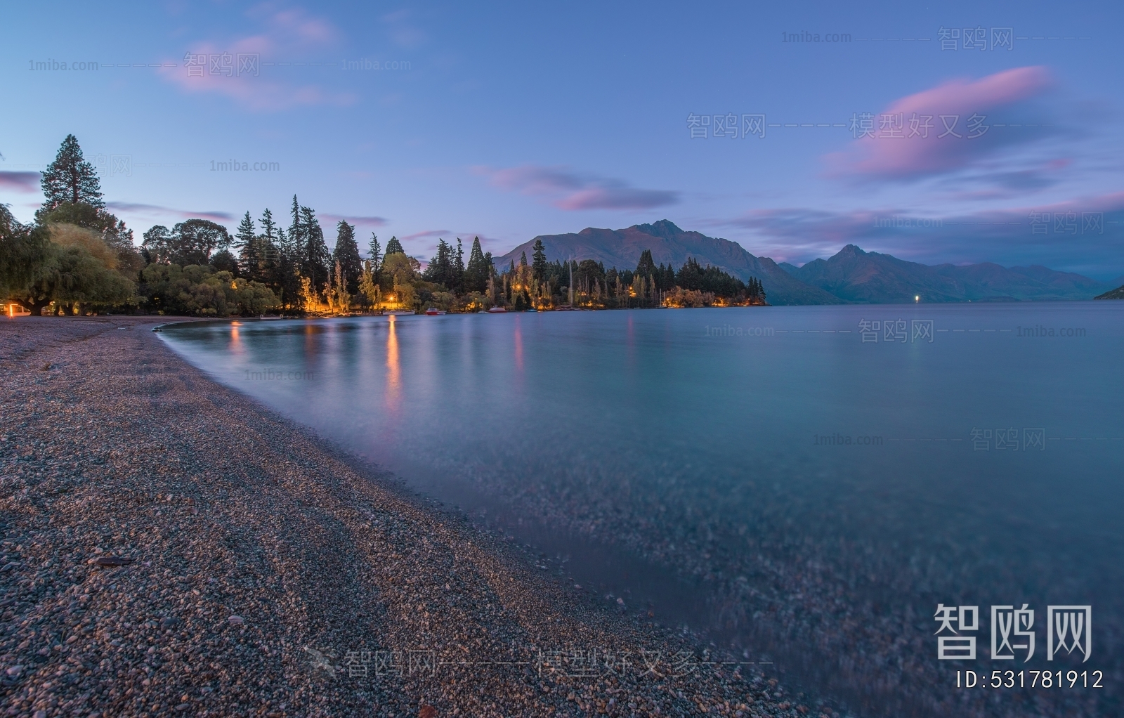 现代森林湖泊风景