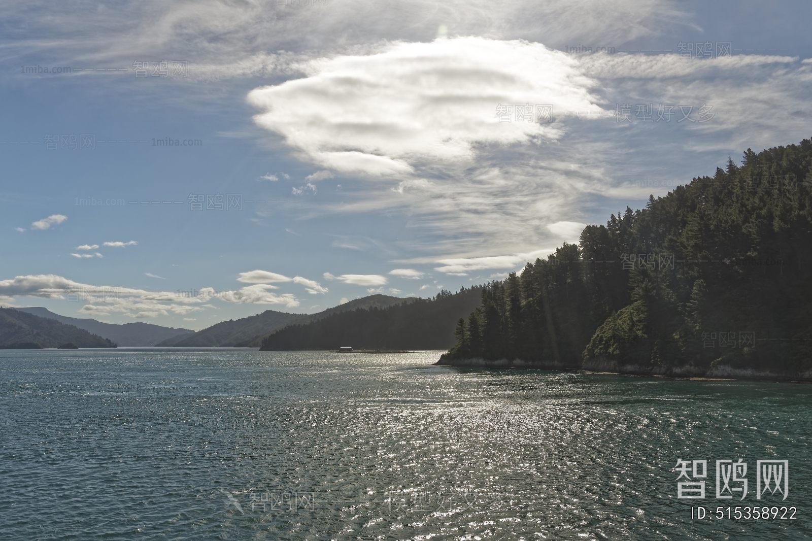现代森林湖泊风景