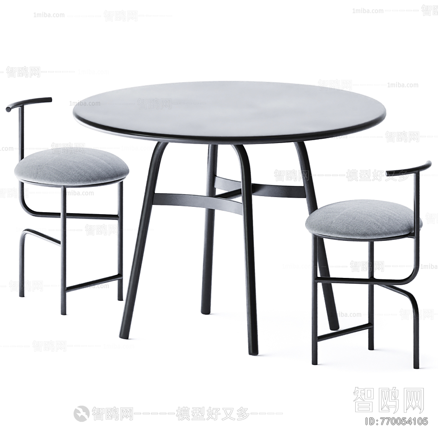 现代金属圆形餐桌椅组合