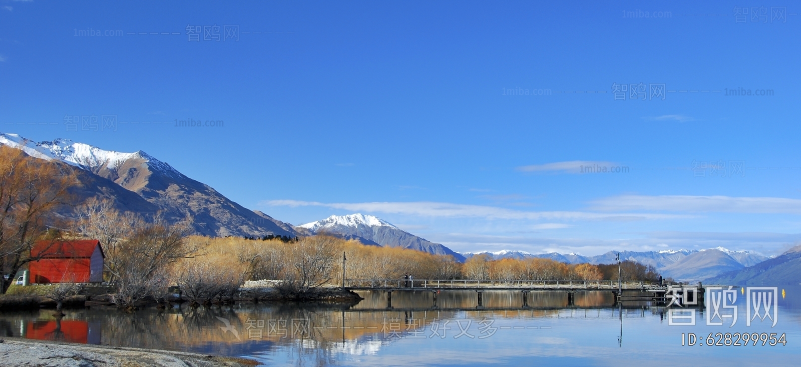 现代雪山湖泊风景