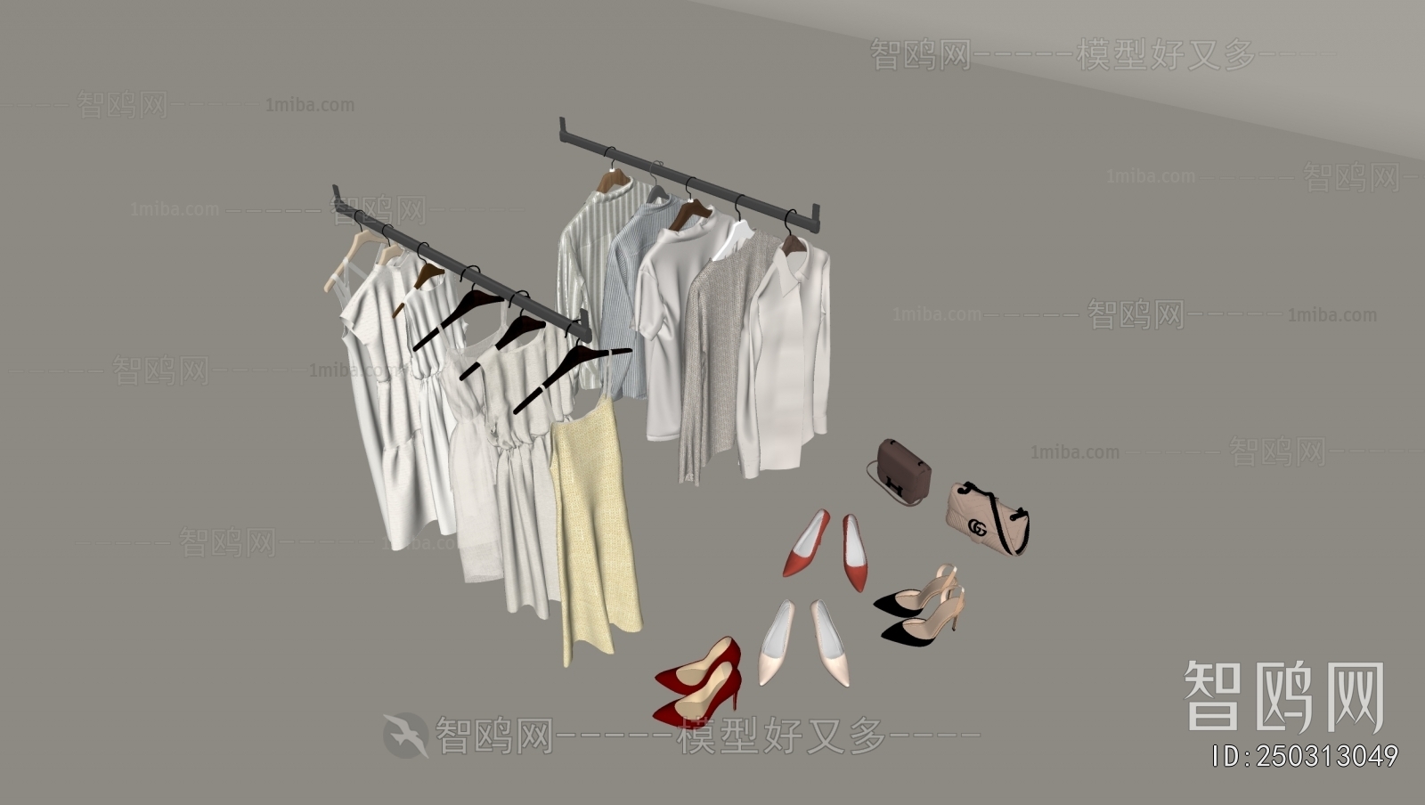 现代衣服衣架高跟鞋组合