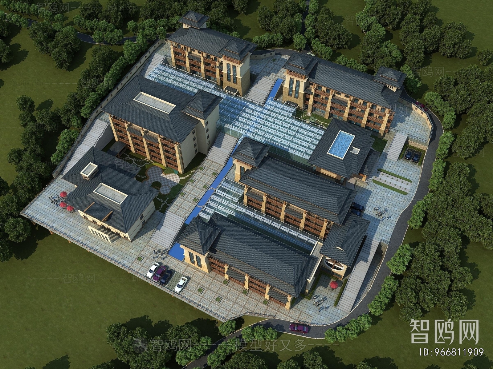 New Chinese Style Architectural Bird's-eye View Planning