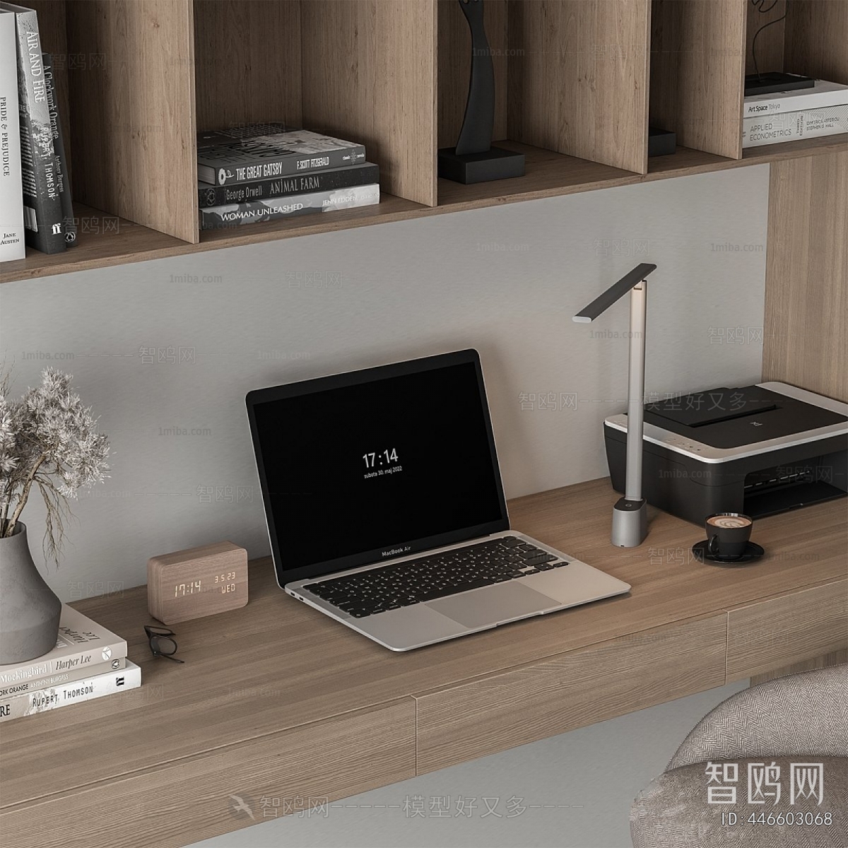 现代一体式书柜书桌椅组合