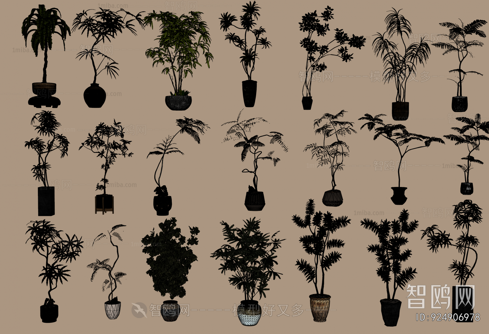 现代落地绿植盆栽组合