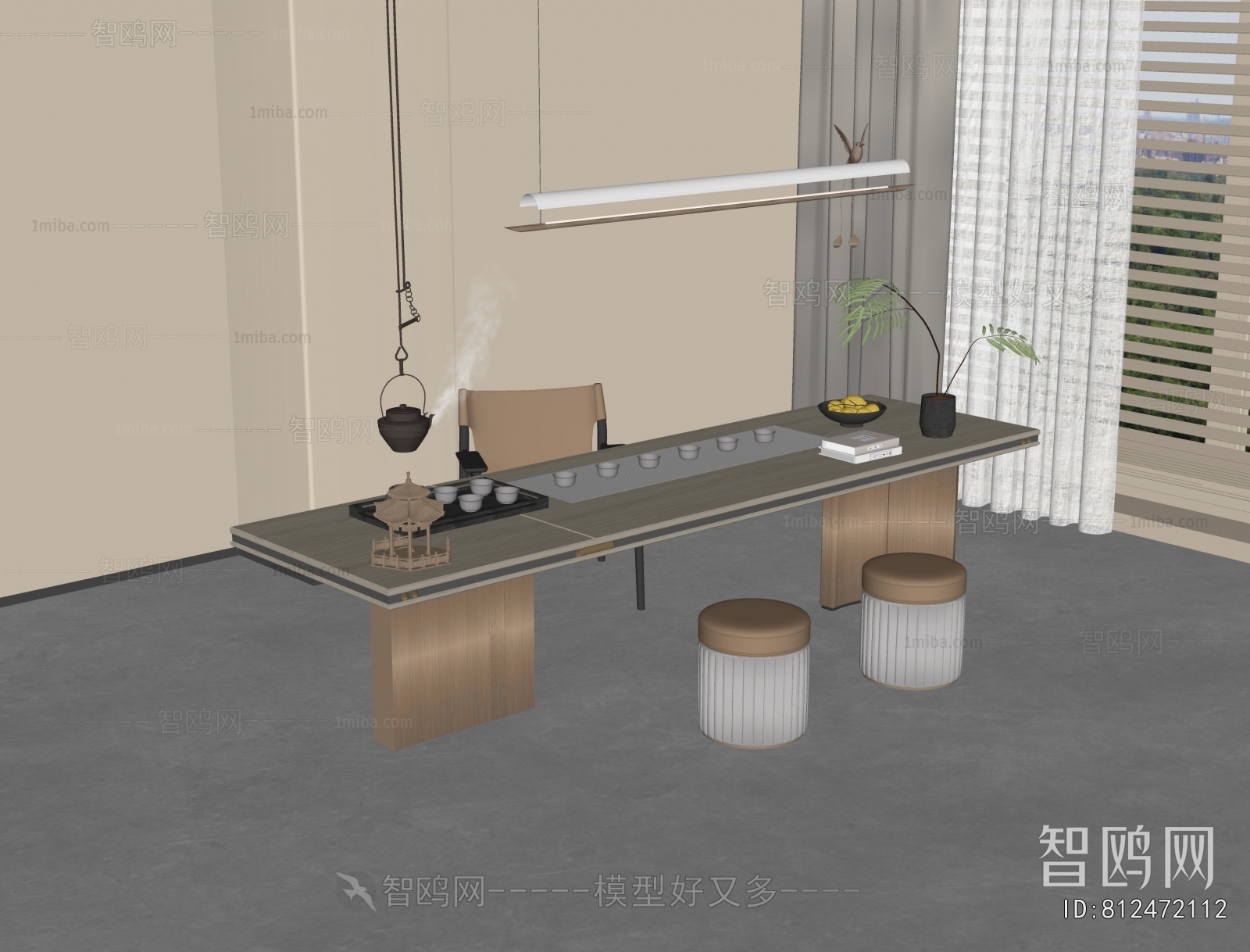 现代茶桌椅坐凳组合