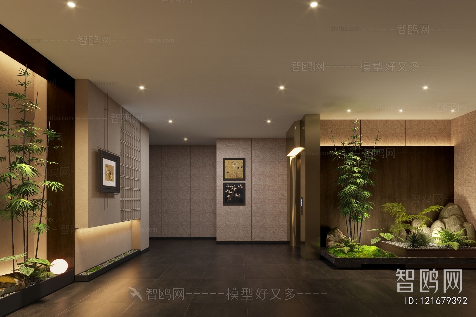 新中式酒店走廊电梯厅