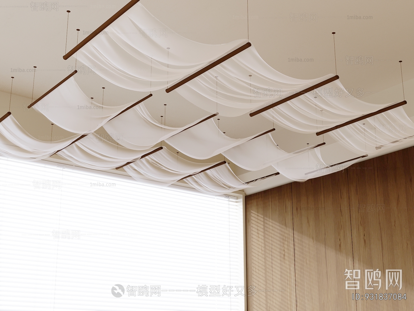 新中式悬浮垂挂帷幔吊顶