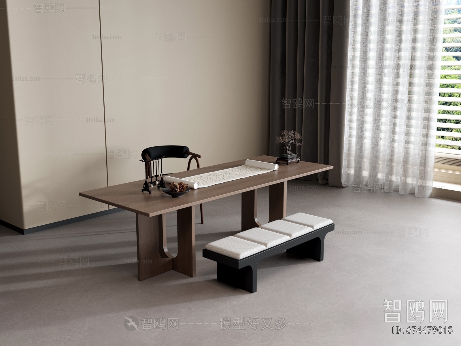 New Chinese Style Computer Desk And Chair