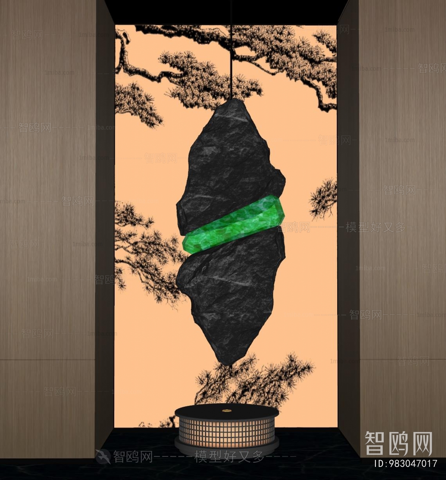 现代室内悬浮石艺术装置