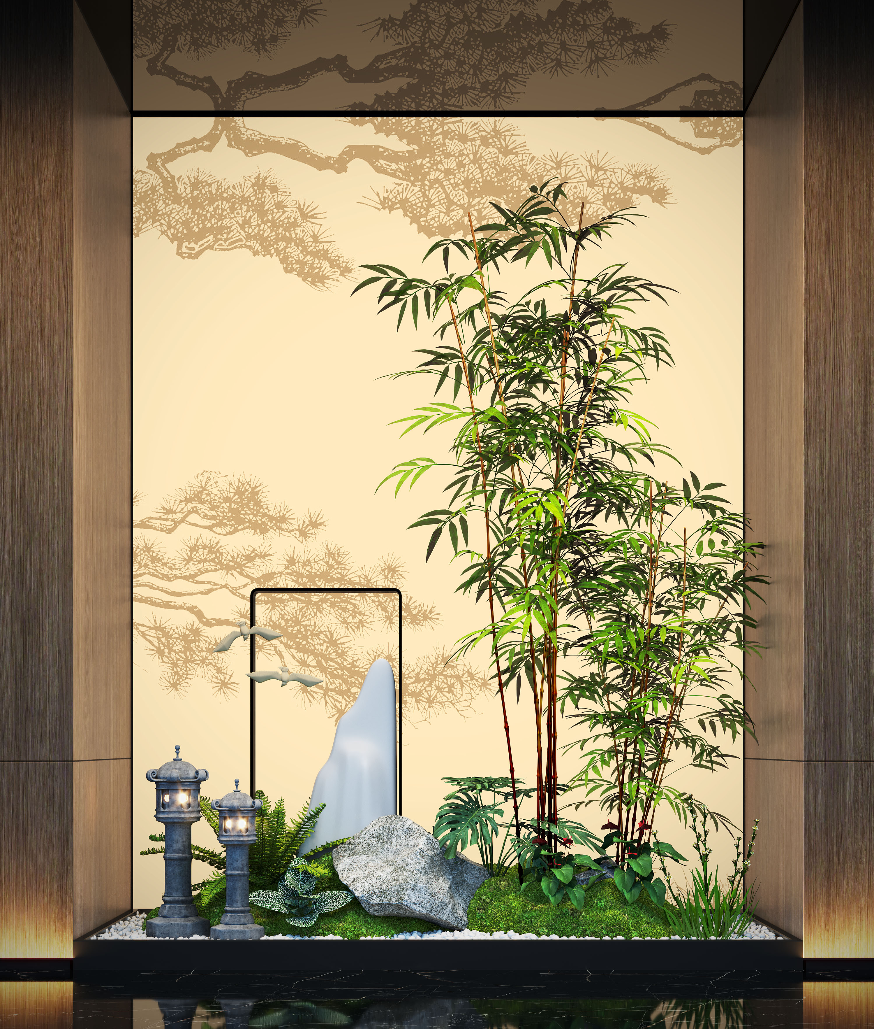 新中式室内景观造景su模型下载