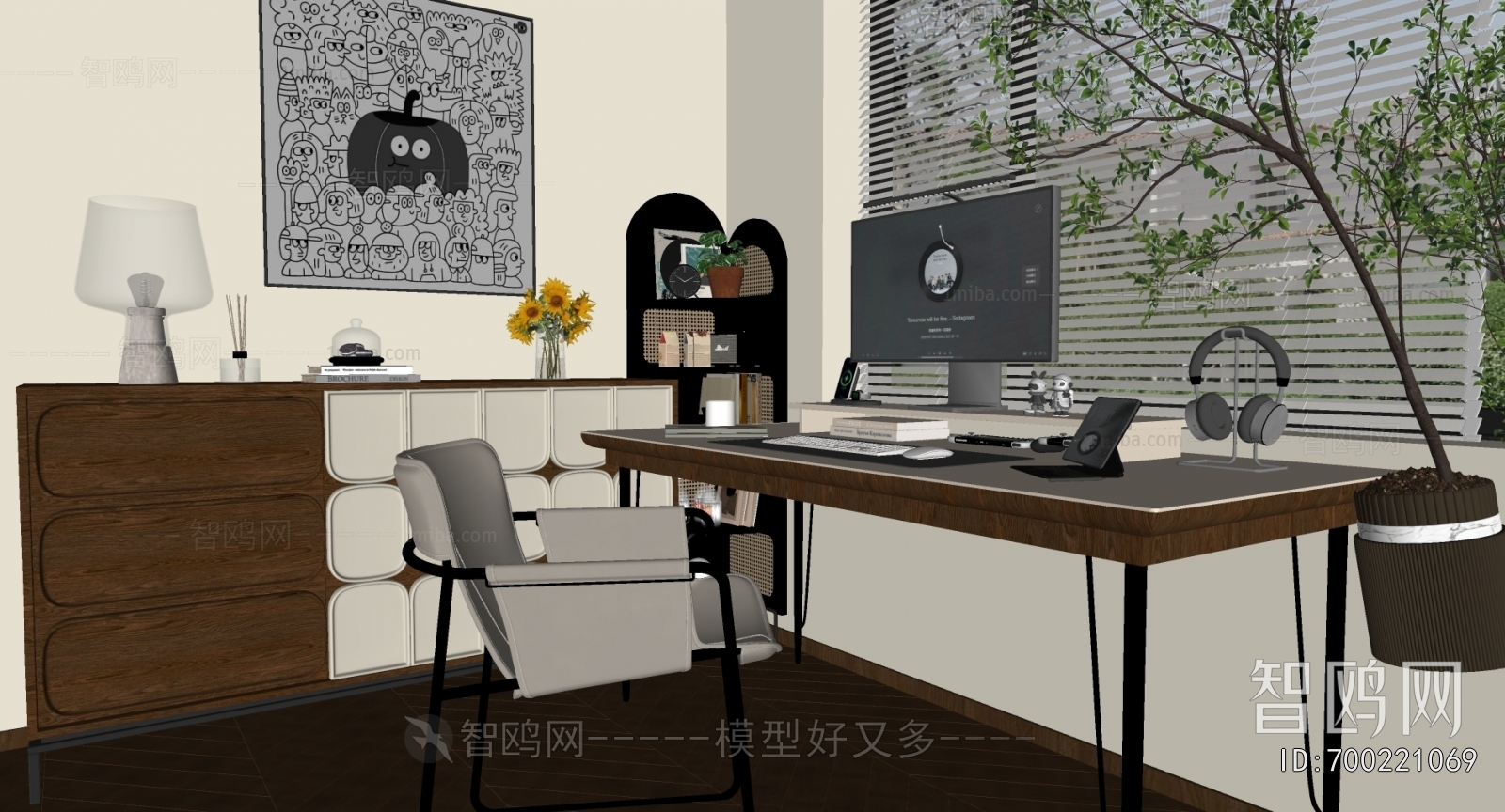 现代中古风书桌椅组合