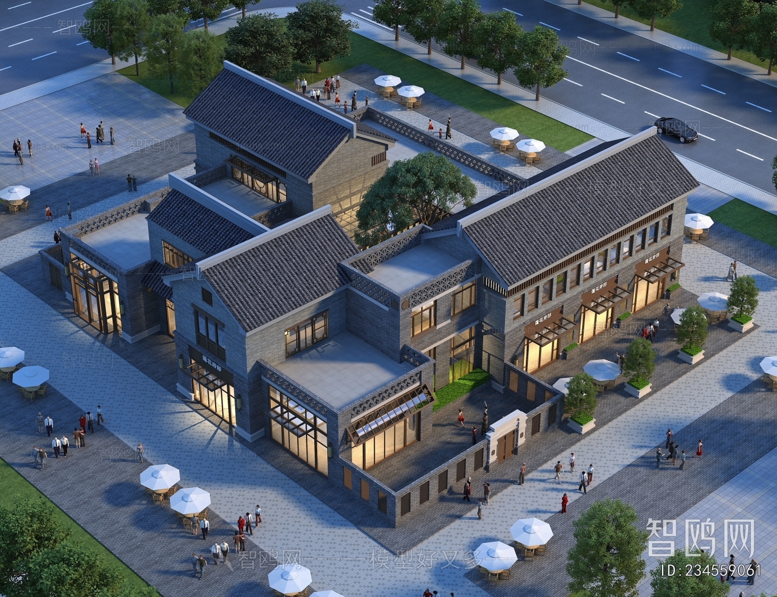 New Chinese Style Architectural Bird's-eye View Planning