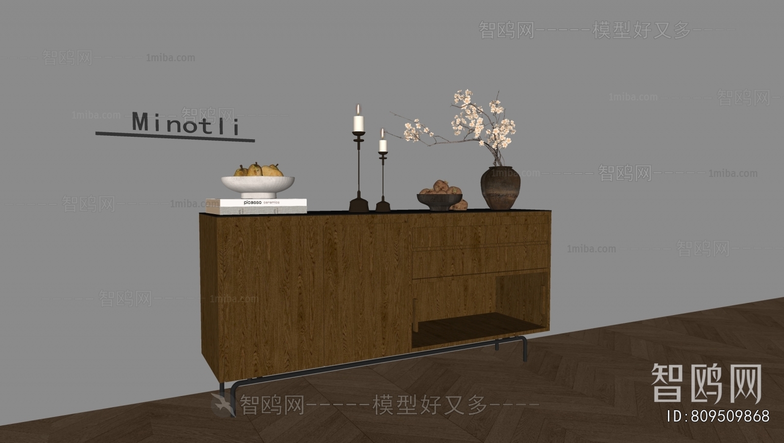 Minotli现代中古风实木边柜