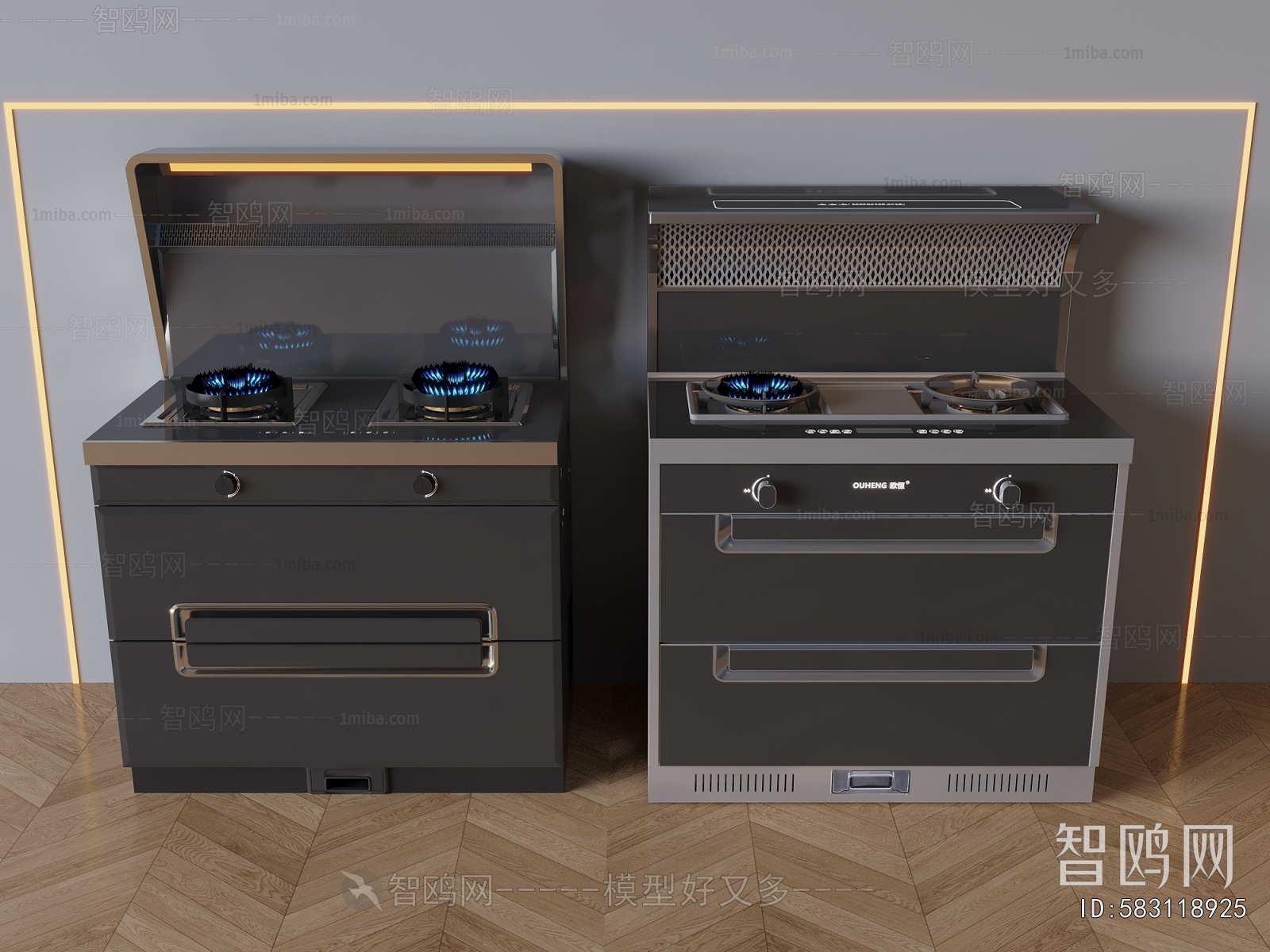 现代集成灶锅具组合