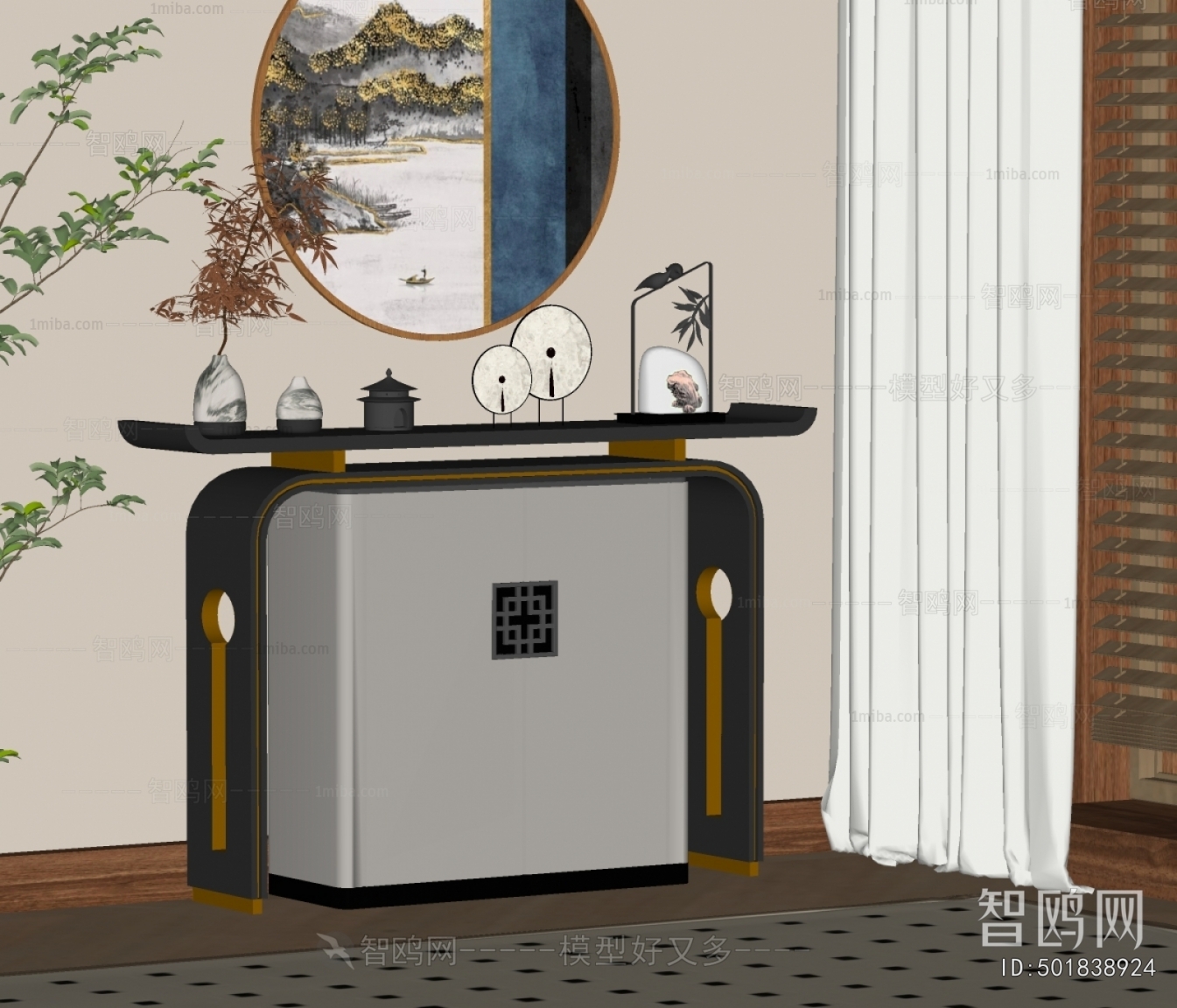 新中式实木端景台