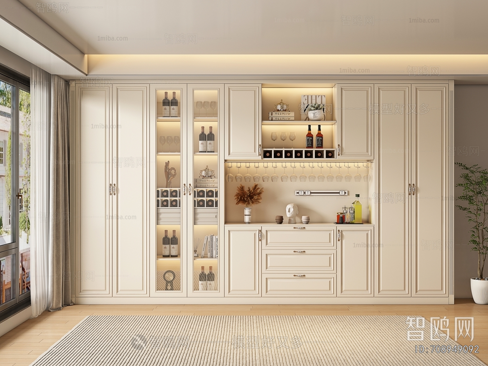 现代奶油风酒柜餐边柜