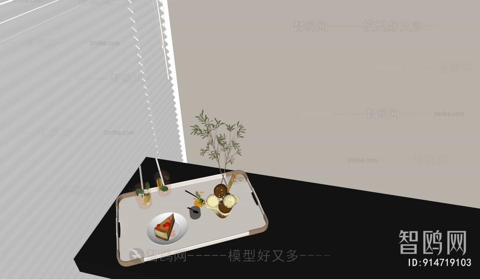 现代托盘蛋糕饮品组合