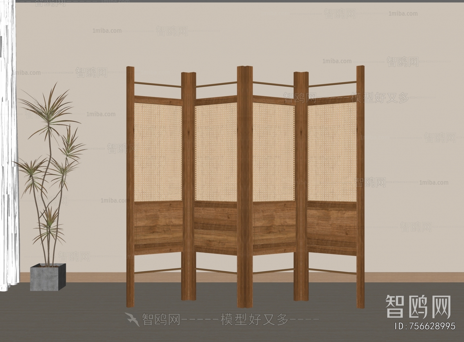 现代中古风藤编屏风隔断