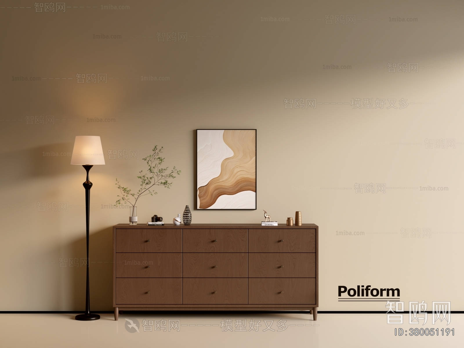 Poliform现代中古风实木边柜