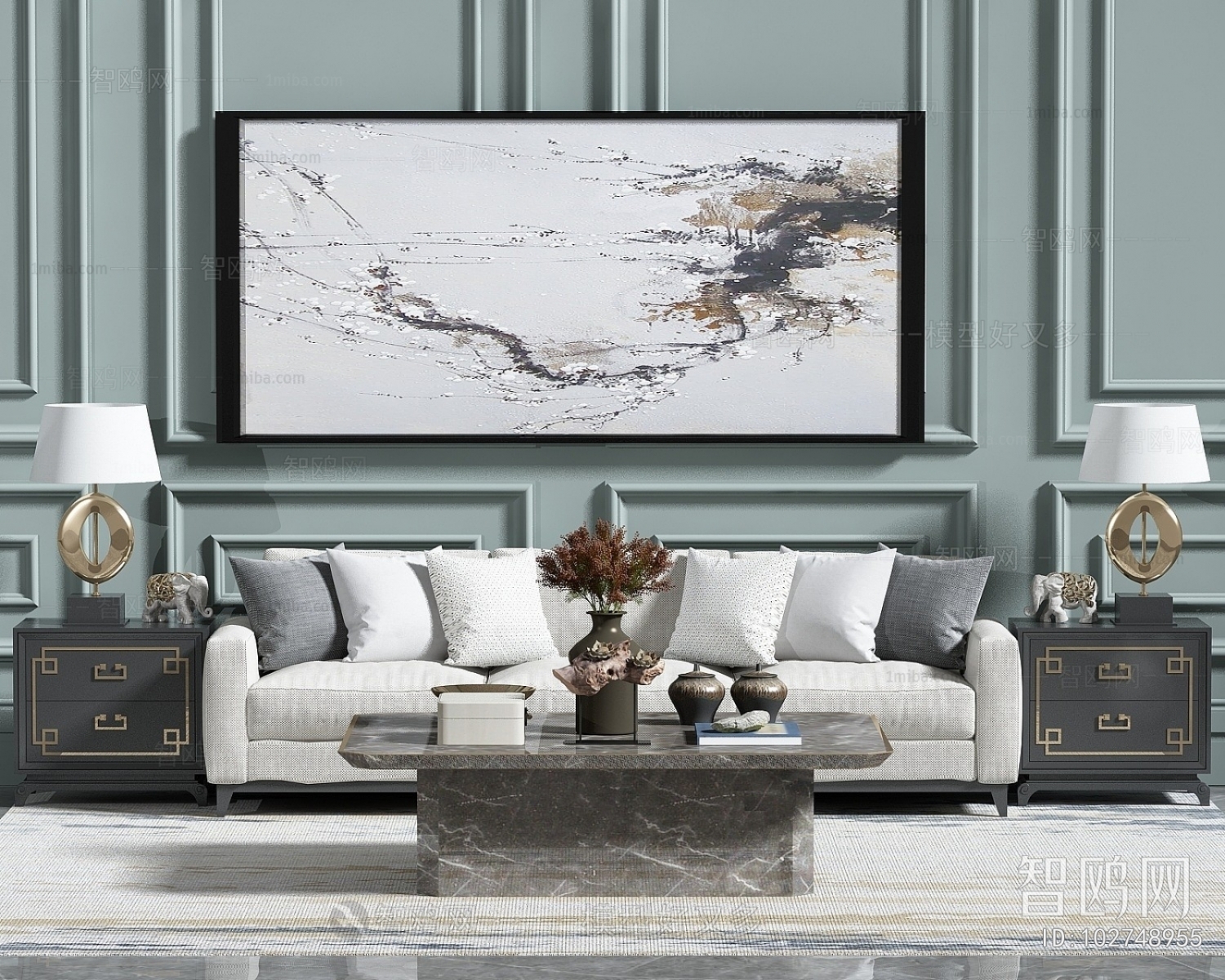 New Chinese Style Three-seat Sofa