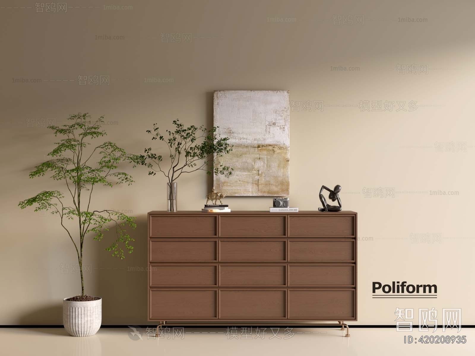 Poliform现代中古风实木边柜