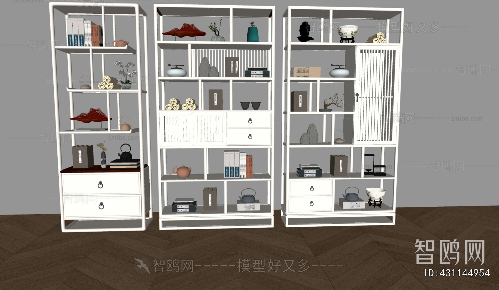 新中式白色博古架组合