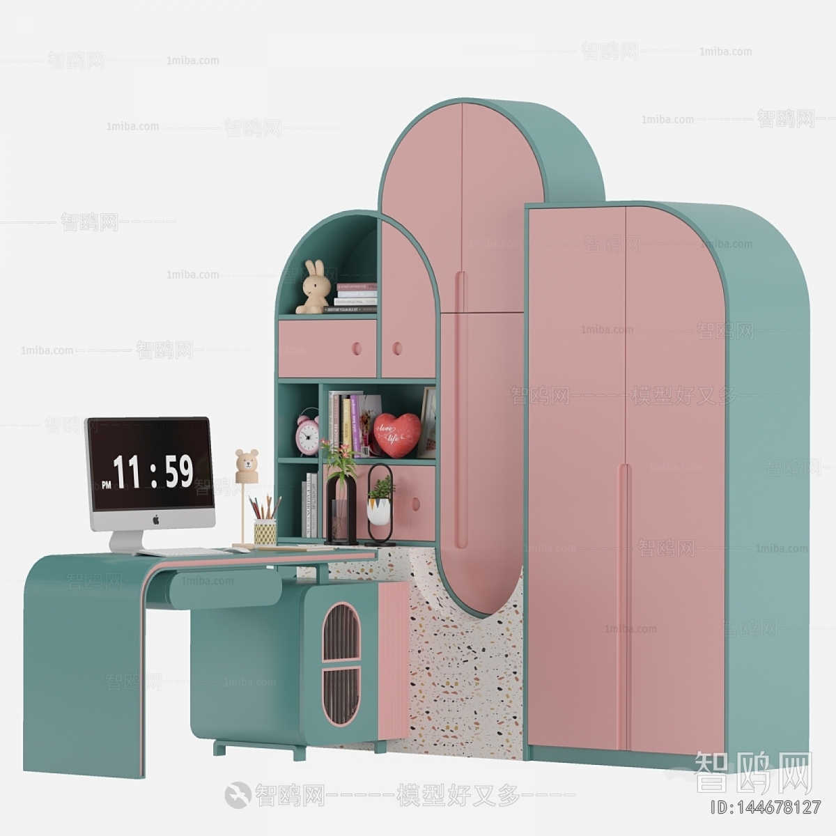 现代女孩衣柜书桌一体