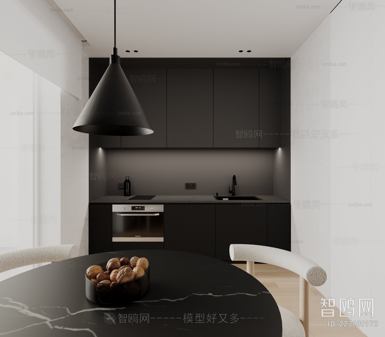 多场景-现代简约餐厅+厨房+卧室+玄关过道