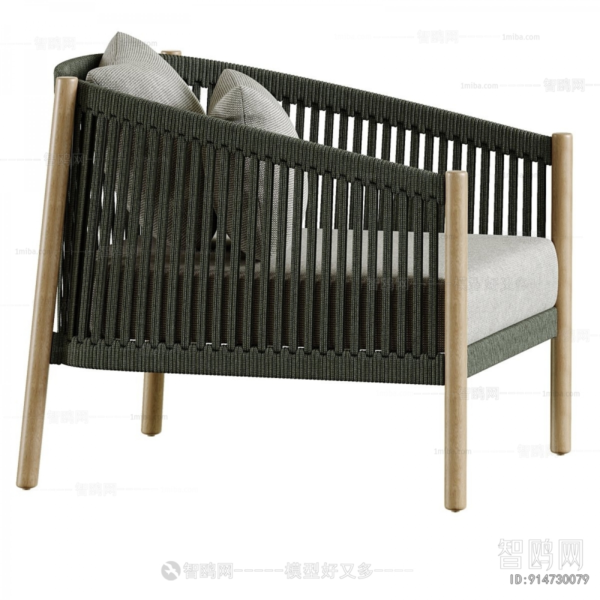 现代墨绿绳编休闲沙发椅