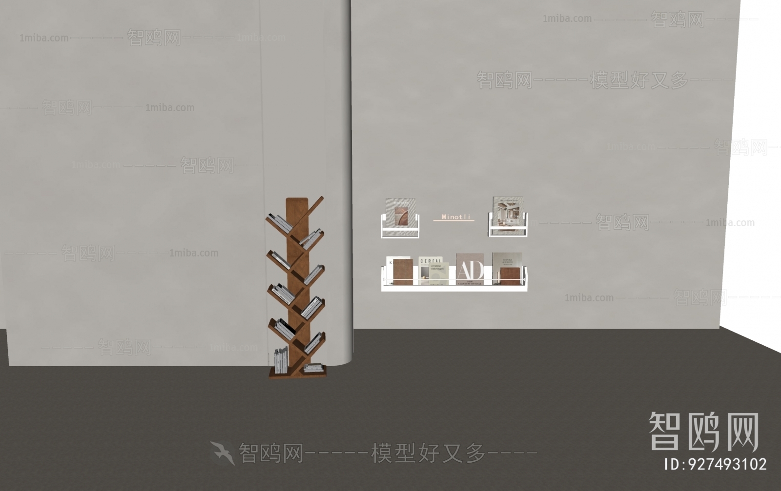 Minotli现代中古树形多层书架书籍组合