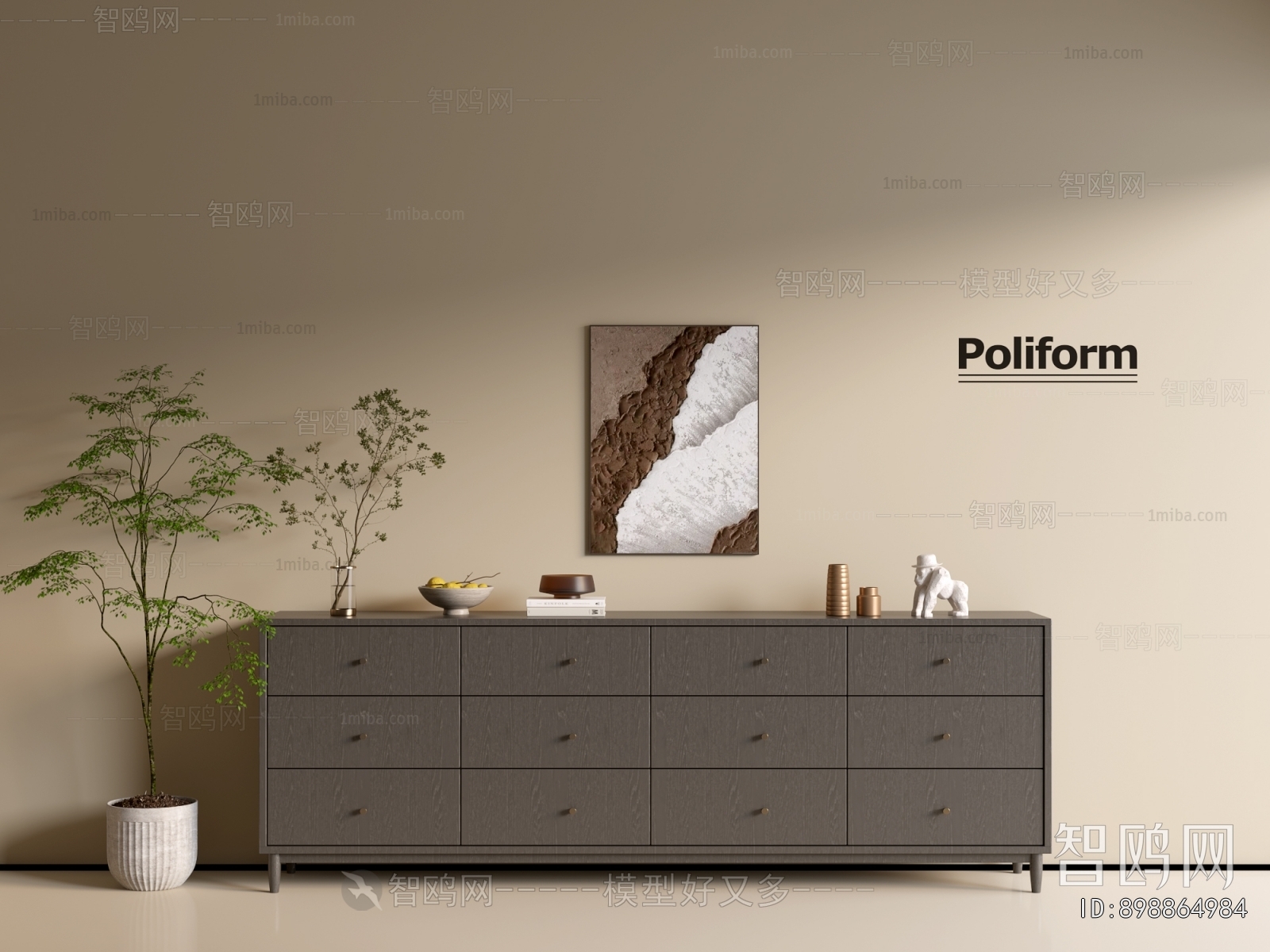 Poliform现代灰色边柜